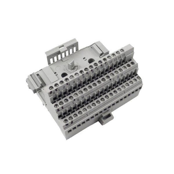 Allen-Bradley 1794-TB3 FLEX I/O terminal block with 16 terminals, screw clamp wiring, and DIN rail mount for modular industrial automation systems.