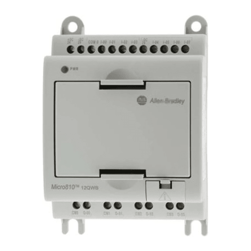 Allen-Bradley 2080-LC10-12QWB Micro810 PLC, 12 I/O, relay outputs, compact controller for small industrial automation systems.