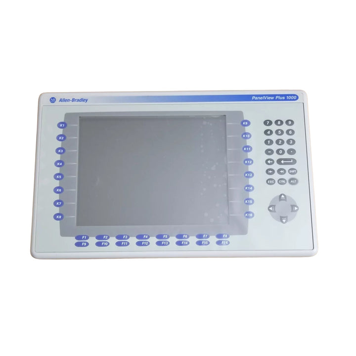 Allen-Bradley 2711P-B10C4D8 PanelView Plus 6 1000 HMI, 10" color display with keypad/touch, DC power, Ethernet/RS-232 communication.
