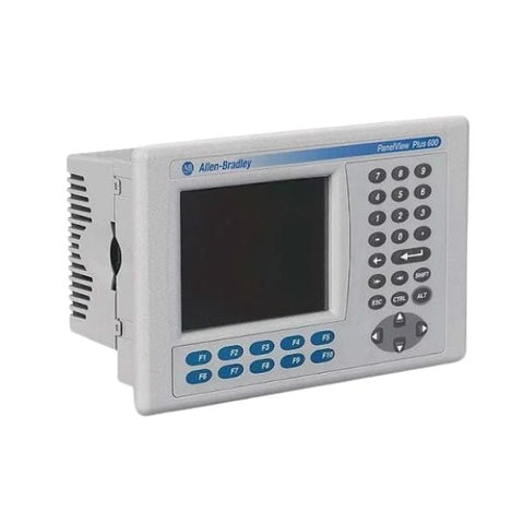 PanelView Plus 6 HMI, 5.7" monochrome, keypad input, 24V DC, Ethernet and RS-232, compact operator interface.