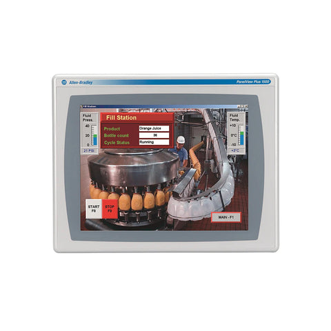 Allen-Bradley 2711P-T15C4D9 PanelView Plus 1500 HMI, 15" color touchscreen, DC power, Ethernet and RS-232 for automation control.
