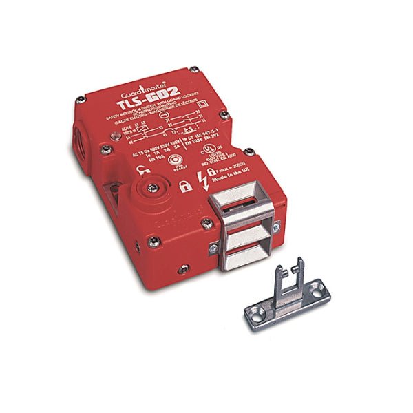 guard locking safety interlock switch, IP67, power-to-release, 2 N/C + 1 N/O contacts, for machine guard applications.