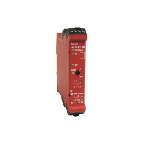 Allen-Bradley 440R-S12R2 safety relay, dual-channel input, supports emergency stop and safety gate monitoring systems
