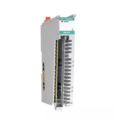 Allen-Bradley 5069-OB16K Compact 5000 I/O module, 16-channel 24V DC sourcing output, 0.5 A per channel, with conformal coating for environmental protection.