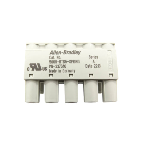 Allen-Bradley 5069-RTB5-SPRING 5-pin spring terminal block for use with 5069-AENTR EtherNet/IP adapter in Compact 5000 I/O systems.