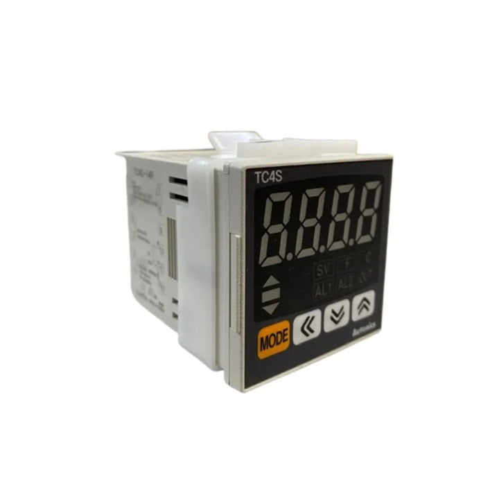 Autonics TC4S-14R temperature controller with dual LED display and PID relay output, 48×48 mm panel.