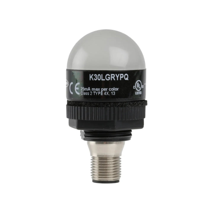 Banner K30LGRYPQ RGB 30 mm indicator light with M12 connector and PNP input for industrial signaling.