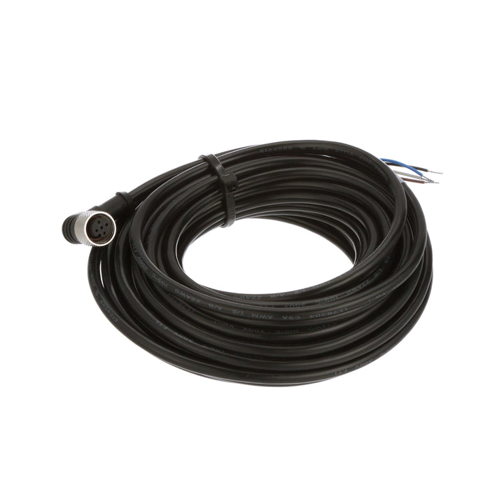 Banner MQDC-430RA 4-pin M12 right-angle cordset with 9.1 m PVC cable for industrial sensor connections.
