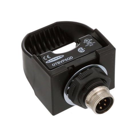 Banner OTBVP6QD diffuse-mode photoelectric sensor, 100 mm range, 10–30 V DC, PNP output, M12 QD connector.