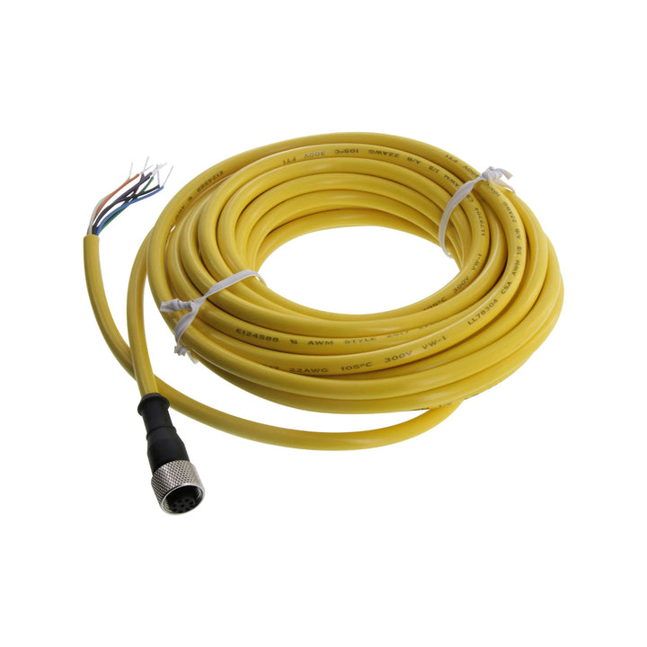 Banner QDE‑825D 8-pin M12 quick disconnect cordset with 7.62 m yellow PVC cable for industrial sensors.