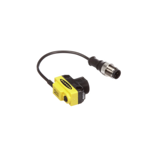 Banner QS18VP6LDQ5 ultrasonic sensor with PNP output and IP67 housing for industrial object detection.