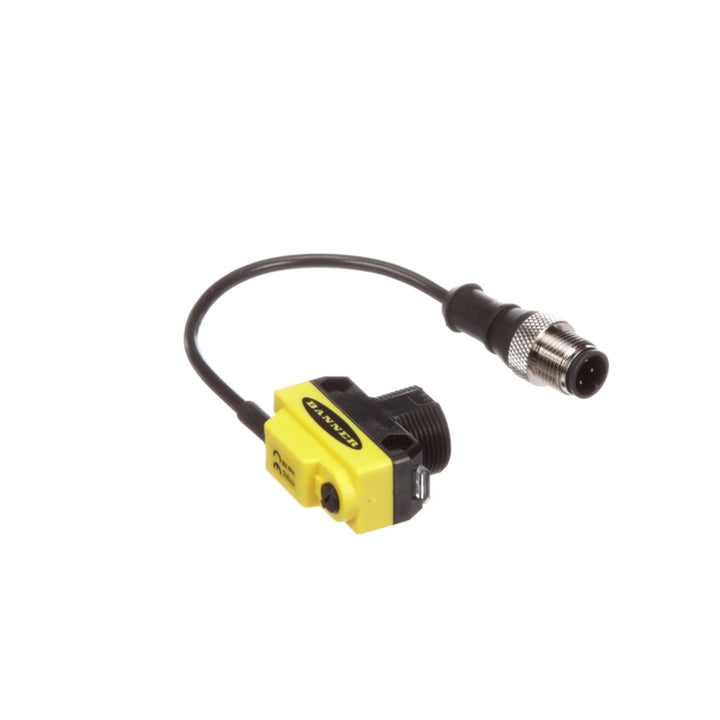 Banner QS18VP6LDQ5 ultrasonic sensor with PNP output and IP67 housing for industrial object detection.
