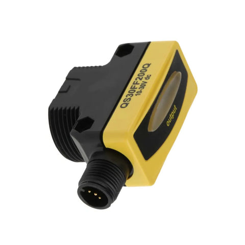 Banner QS30FF200Q ultrasonic sensor with PNP output and IP67 housing for industrial object detection.