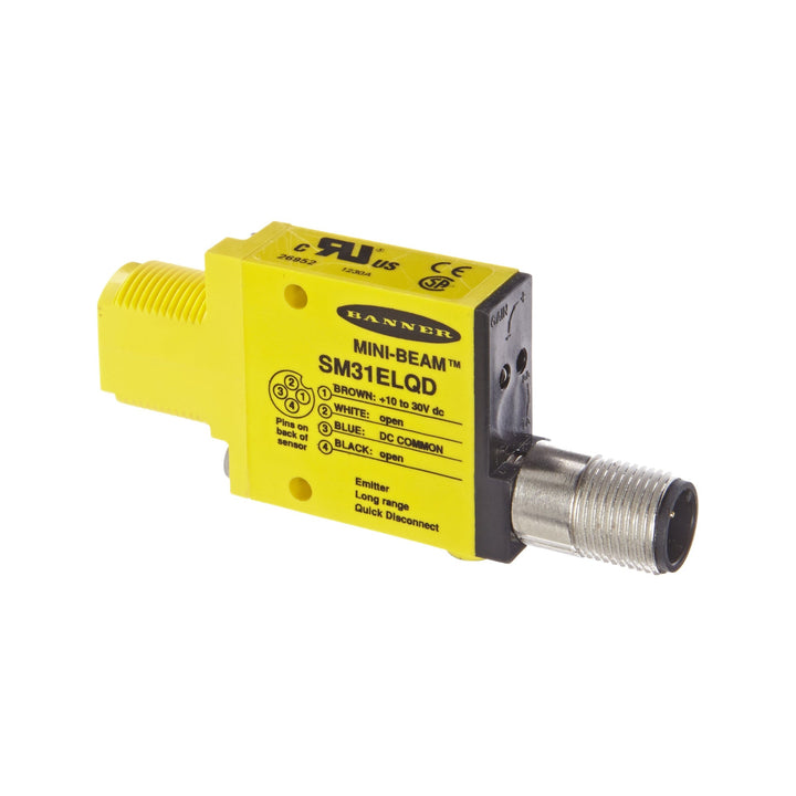Banner SM31ELQD Mini-Beam® Through-Beam Emitter Sensor for industrial automation.