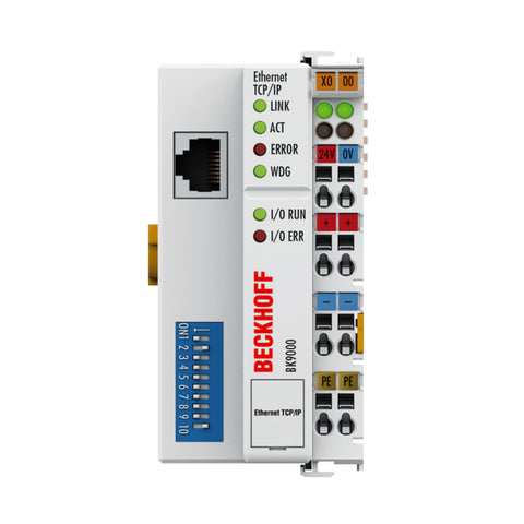 Beckhoff BK9000 Ethernet TCP/IP bus coupler, DIN-rail mount, modular I/O integration