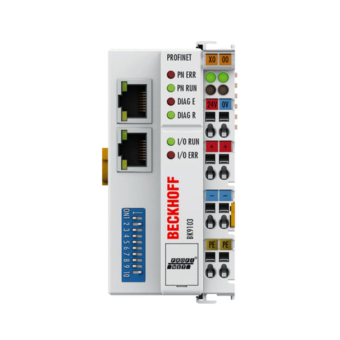 Beckhoff BK9103 Modbus TCP bus coupler, for EtherCAT I/O, DIN-rail mount, dual Ethernet ports
