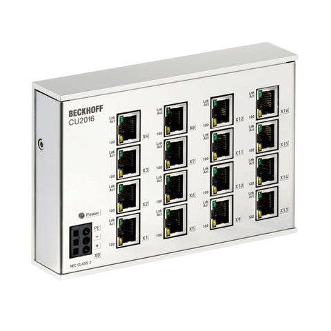 Beckhoff CU2016 unmanaged Ethernet switch, 16-port, 10/100 Mbit/s, industrial
