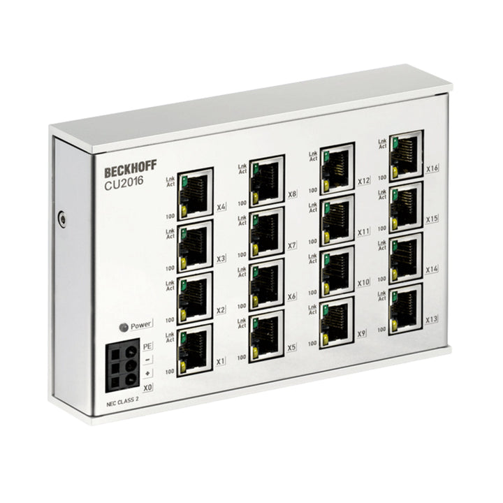 Beckhoff CU2016 unmanaged Ethernet switch, 16-port, 10/100 Mbit/s, industrial