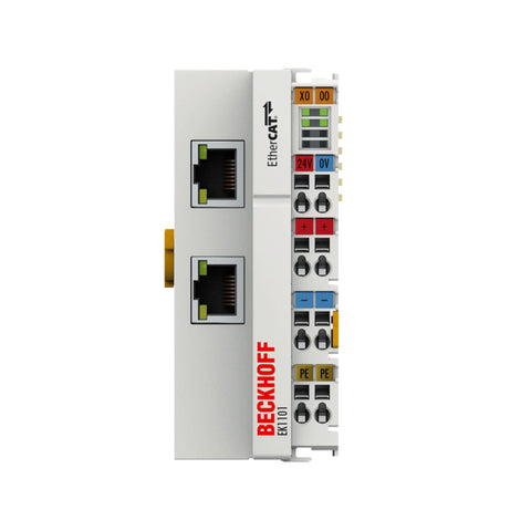 Beckhoff EK1101 EtherCAT Coupler for connecting modular Bus Terminals to high-speed EtherCAT networks in industrial automation.