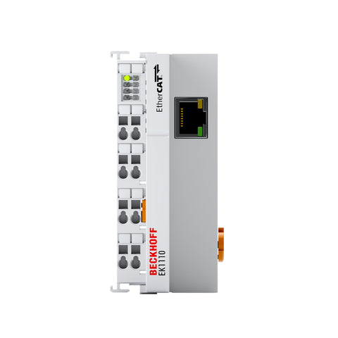 Beckhoff EK1110 EtherCAT extension coupler for industrial automation, ensuring high-speed communication and seamless network expansion.