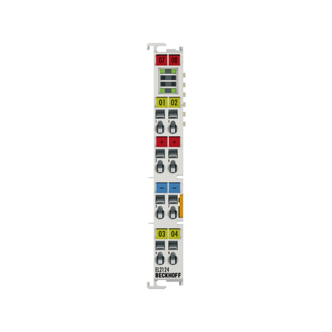 Beckhoff EL2124 digital output terminal, 4-channel, 24 V DC, 0.5 A, for reliable actuator and device control in automation.