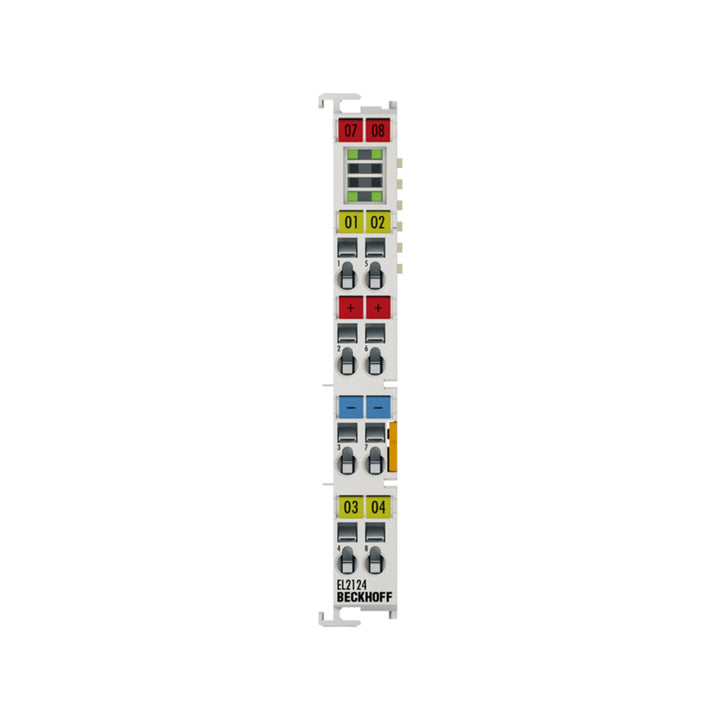 Beckhoff EL2124 digital output terminal, 4-channel, 24 V DC, 0.5 A, for reliable actuator and device control in automation.