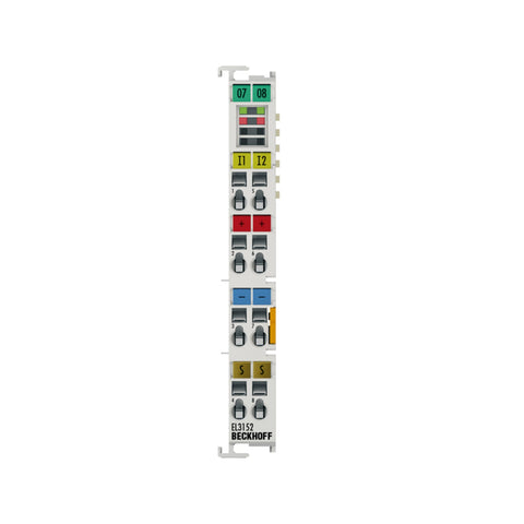 Beckhoff EL3152 2-channel ±10V analog input terminal with 16-bit resolution for accurate voltage measurement in automation systems.