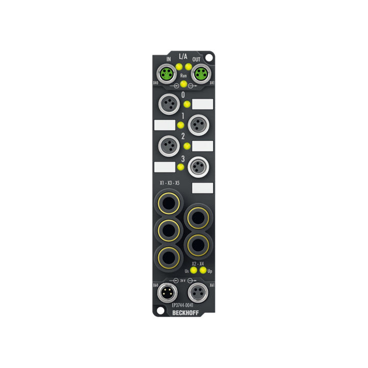 Beckhoff EP3744-0041 EtherCAT coupler module for integrating modular I/O terminals in industrial automation.