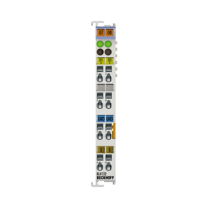 Beckhoff KL4132 2-channel analog output terminal, ±10 V, for precise voltage signal generation in automation.