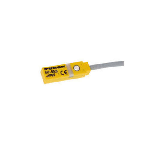 Turck BI2-Q5.5-AP6X ultra-slim rectangular inductive proximity sensor, 2 mm range, PNP NO output, 10–30 V DC.