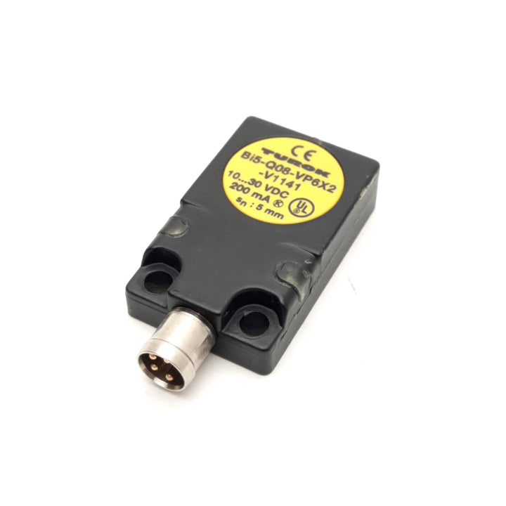 Turck BI5-Q08-VP6X2 compact rectangular inductive proximity sensor, 5 mm range, dual output.