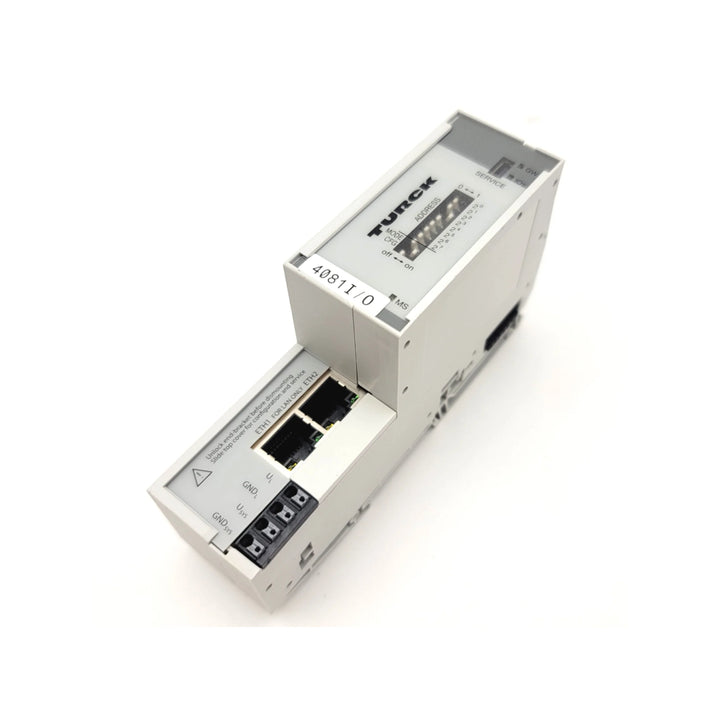 Turck BL20-E-GW-EN Ethernet gateway for BL20 modular I/O, DIN-rail mount, industrial automation.