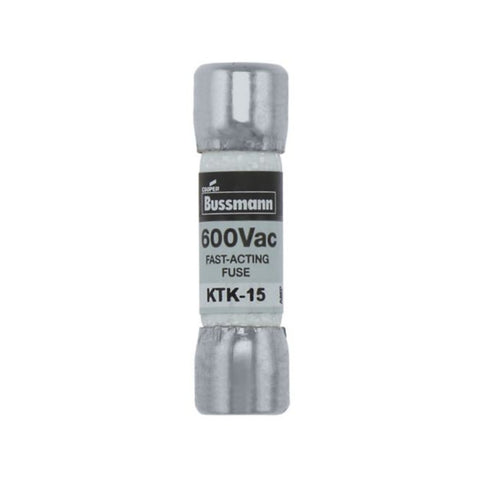 Bussmann KTK-15 fast-acting ferrule fuse, 15 A, 600 V, 100 kAIC