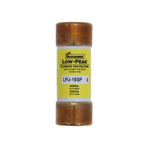 Bussmann LPJ-15SP Class J fuse, 15 A, 600 V AC, dual element, time-delay