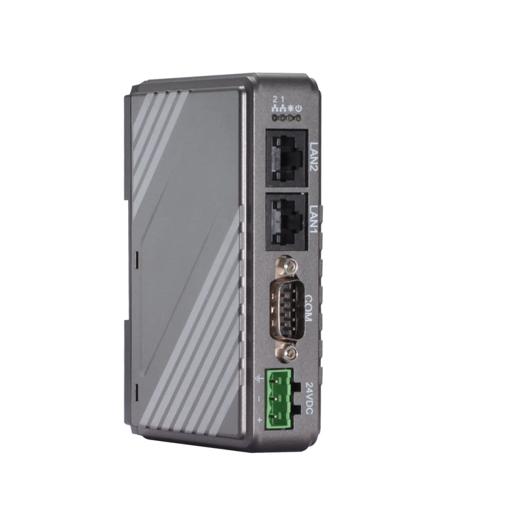Weintek cMT-G01 IIoT gateway with OPC UA, MQTT, dual Ethernet, and RS-232/RS-485 serial ports.