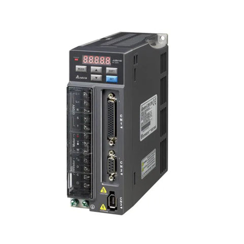 Delta ASD-B2-0721-B 750W servo drive, 220V, for ECMA motors with position/speed/torque control and RS-485 Modbus support.