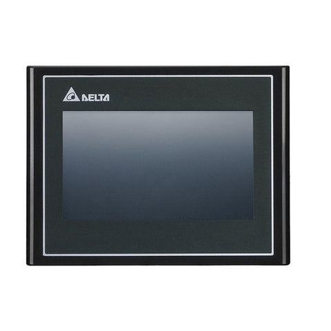 Delta DOP-103BQ 4.3" compact HMI with 480x272 resolution, USB and RS-232/485 ports, ideal for basic industrial automation systems.