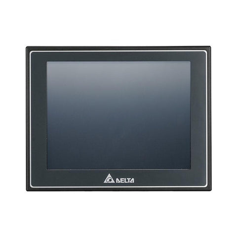 Delta DOP-107EG 7" HMI with 800x480 TFT screen, Ethernet, USB, and serial ports for industrial control systems.