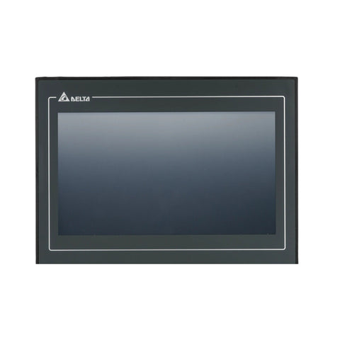 Delta DOP-107EV 7" Ethernet HMI with 800x480 TFT screen, USB, COM ports, and CE/UL certifications for industrial automation systems.