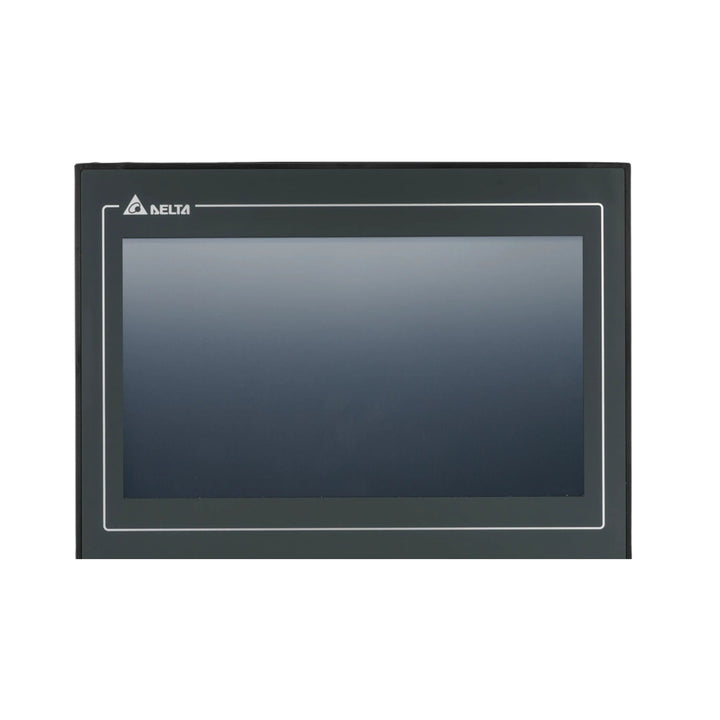 Delta DOP-107EV 7" Ethernet HMI with 800x480 TFT screen, USB, COM ports, and CE/UL certifications for industrial automation systems.