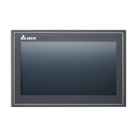 Delta DOP-110WS 10.1" HMI touchscreen with 1024x600 resolution, Ethernet, USB, and COM ports for industrial machine control.