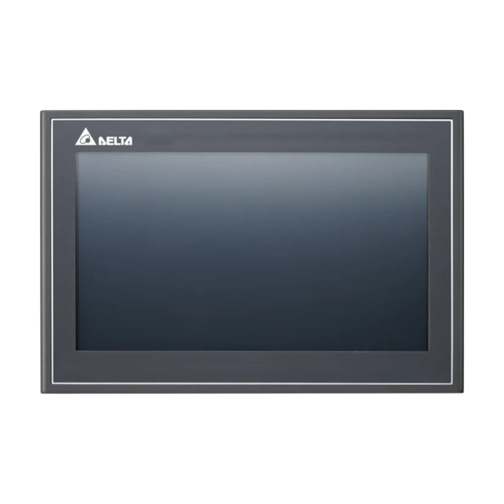 Delta DOP-110WS 10.1" HMI touchscreen with 1024x600 resolution, Ethernet, USB, and COM ports for industrial machine control.