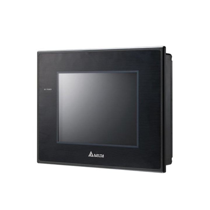 Delta DOP-B05S111 5.6-inch HMI with 320x234 resolution, 24V DC input, and multiple communication ports for industrial automation.

