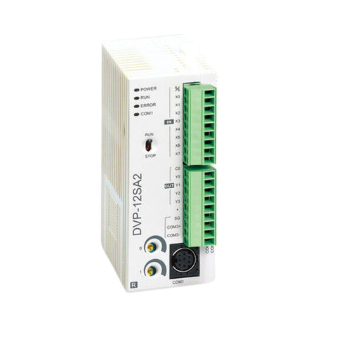 Delta DVP12SA211T PLC, 8 digital inputs, 4 transistor outputs, 24V DC, RS-232 &amp; RS-485 ports, DVP-SA2 Series.