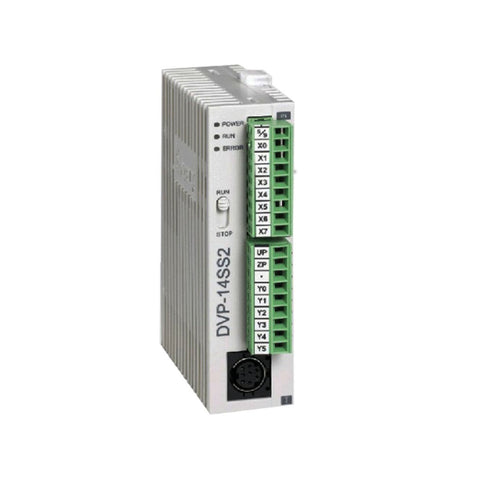Delta DVP14SS211R PLC with 8 inputs and 6 relay outputs, compact 24VDC controller for small automation and control systems.