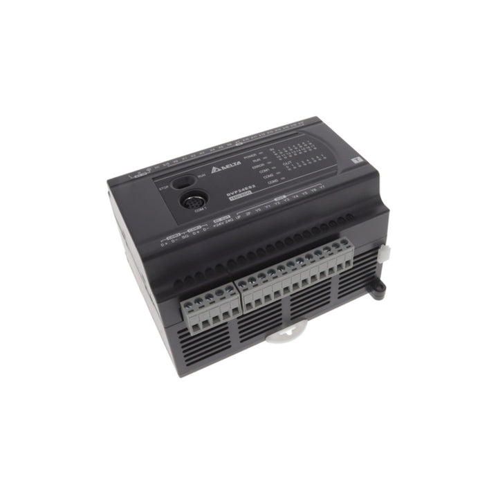 Delta DVP24ES200T PLC Module with a robust industrial design and reliable performance for automation needs.