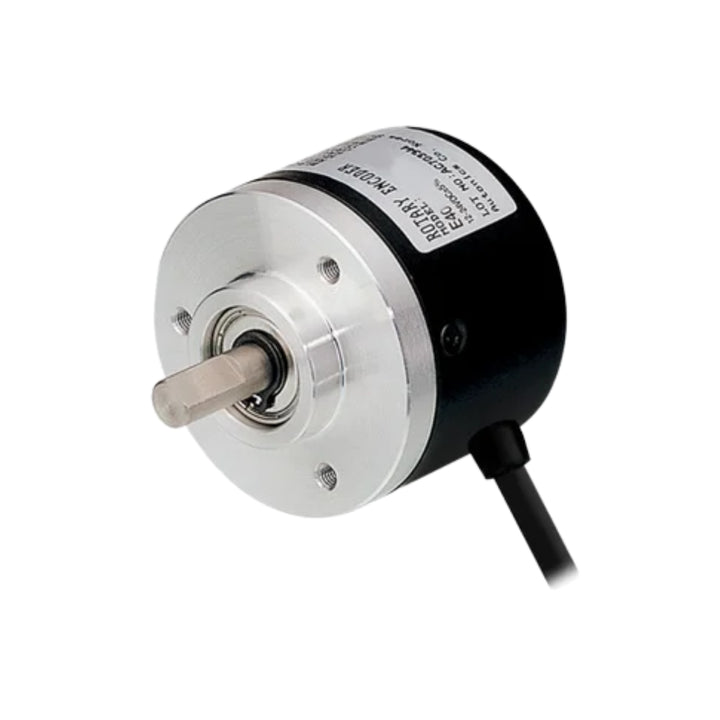 Autonics E40S6-2000-3-T-24 incremental rotary encoder with 2000 PPR and 6 mm shaft.
