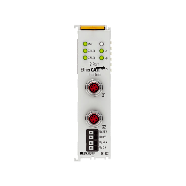 Beckhoff EK1322 EtherCAT junction terminal, 2-port, for flexible and reliable EtherCAT network extensions.