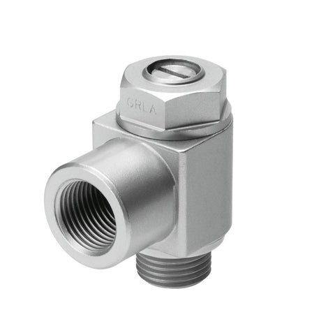 Festo GRLA-1/4-B flow control valve, G 1/4 thread, one-way metered exhaust, part no. 151172, GTIN 4052568010560.