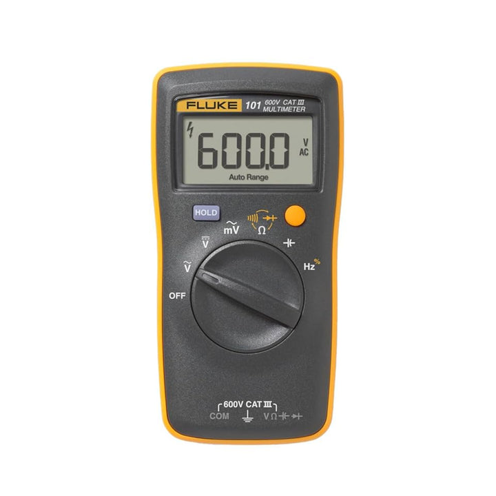 Fluke 101 digital multimeter, 600 V AC/DC, resistance, capacitance, frequency, compact design